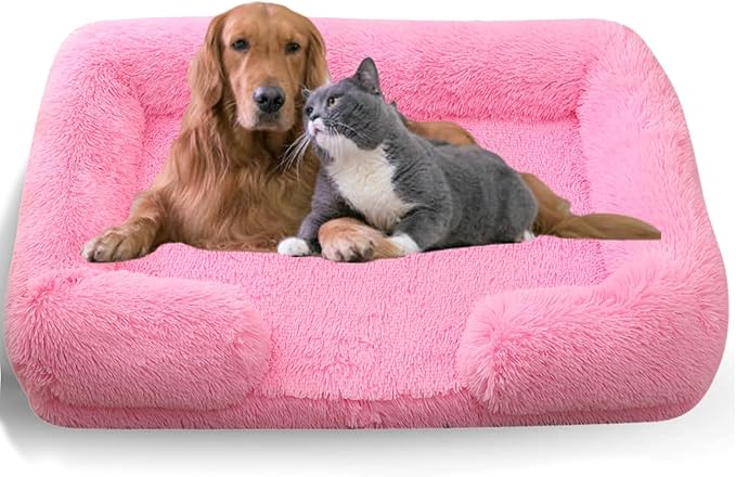 Dog Beds Medium Large Size Dog, Calming Dog Bed with Removable Washable Cover, Waterproof Lining and Nonskid Bottom(Bright Pink,XXL)