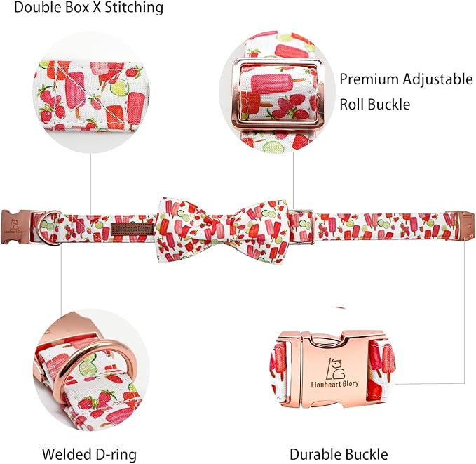 Lionheart glory Dog Collar, Dog Collar with Bow, Popsicle Print Girl or Boy Dog Bowtie Collar Cute Pet Collar Gift for X-Large Dog