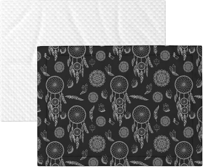 Double Sided Pet Mat for Dog Bed Topper Cat Blanket Furniture Protector, Black and White Mysterious Dream Catcher, Reversible Plush with Tactile Dot Pattern for Style Change
