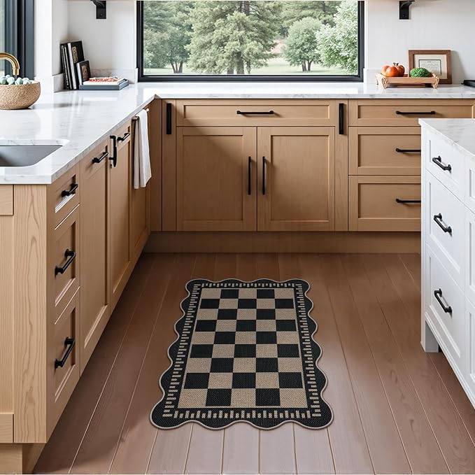 Checkered Easy Jute Entryway Rug, 2x3 Washable Non Slip Kitchen Rug, Indoor