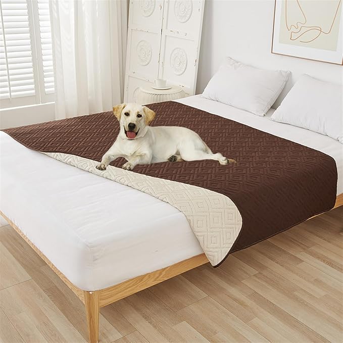 GIBZ Water Resistant Dog Bed Blanket Cover Large Anti Slip Pet Furniture Protector Washable Cat Quilted Mat for Couch, Coffee, 210x260cm