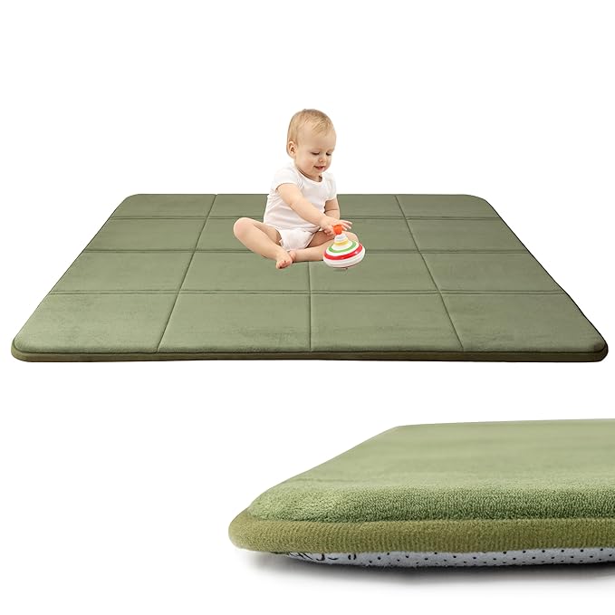 MAXYOYO 1.2" Thick Baby Play Mat for Floor, 49"x 49" Foldable Playpen Mat, Tummy Time Foam Mats Ultra Soft Support,Padded Carpet with Non-Slip Backing for Infant,Kids and Toddler Crawling, Green
