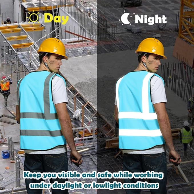 BeautyWill Safety Vest Custom Logo Class2 High Visibility Reflective Vest with 5 Pockets Construction Security Work Vest ANSI/ISEA Standards（Blue，4XL ）