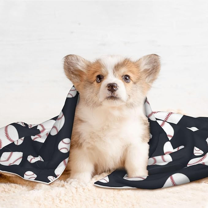 Double Sided Plush Pet Blanket with Cozy Dot Texture and Smooth Reverse, Baseball Softball Grey, Reversible Throw for Dogs Cats on Couches Beds Crates