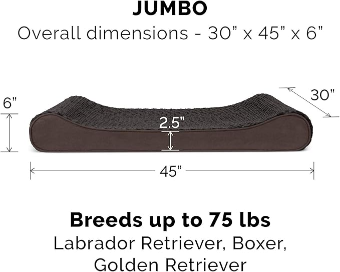 Furhaven Memory Foam Dog Bed for Large Dogs w/ Removable Washable Cover, For Dogs Up to 75 lbs - Ultra Plush Faux Fur & Suede Luxe Lounger Contour Mattress - Chocolate, Jumbo/XL