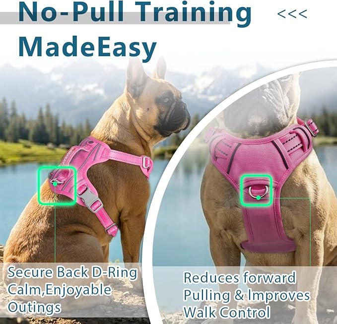 BARKBAY Dog Harness No Pull Oxford with ID Tag Pocket - Heavy Duty, Reflective, Easy Control for Large Dogs(Pink Oxford,M)