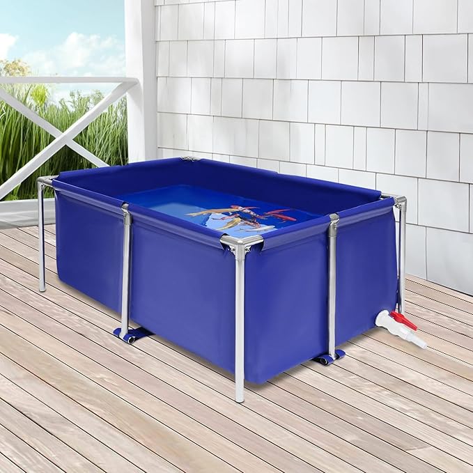 Canvas Fish Pond with Drain Valve, 47.2 * 31.4 * 19.6Inch Foldable Fish Pond, Outdoor Aquaculture Breeding Tank,Aquarium Water Tank Ornamental Swimming Pool for Koi, Lobster, Shrimp