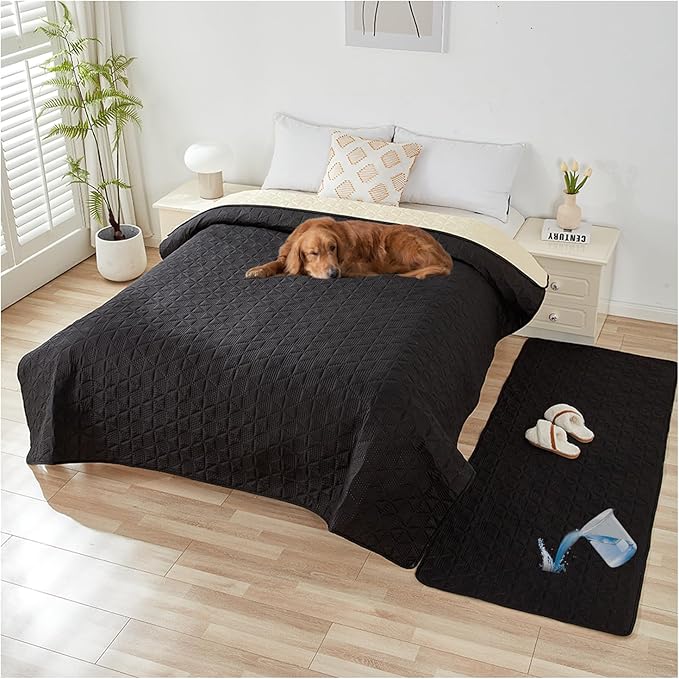 Waterproof Dog Bed Cover Pet Blanket, Soft Pet Couch Covers for Sofa Washable, Bed Couch Sofa Furniture Protector for Puppy Cat Kids (Black,210 * 210 CM)