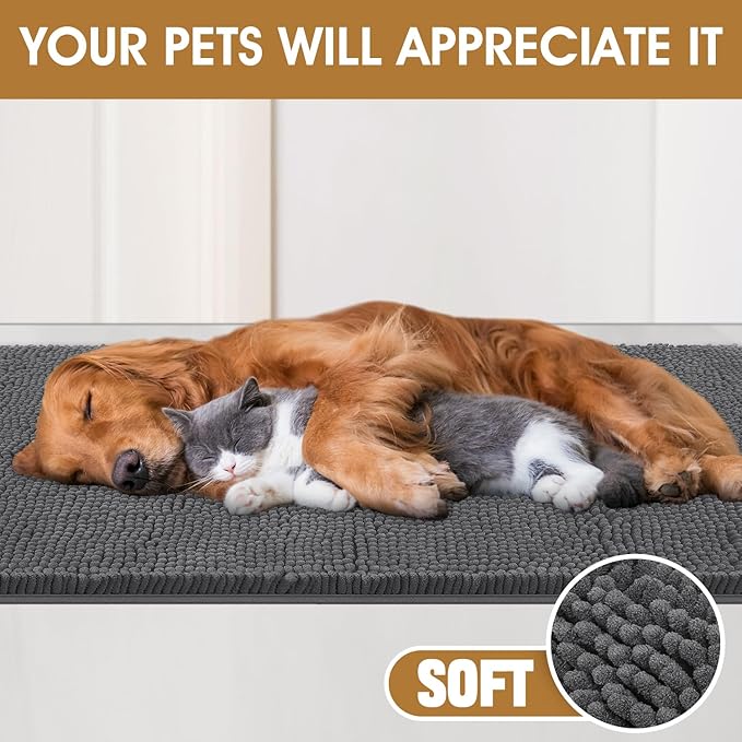 IM HOME 4 Pieces Muddy Door Mats for Dogs, Chenille Absorbent Pet Mats, Quick Dry, Trap Dirt Non Slip Heavy Indoor Doormat Soft Dog Bed Mat Front Inside Door Mat for Indoor Outdoor Entrance,Grey