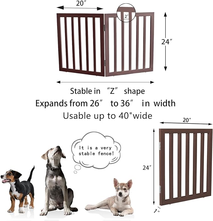 ZJSF Freestanding Indoor Dog Gate for House Foldable Wood Brown Puppy Gate for Doorways Pet Gate for Stairs Extra Wide Pet Fence 24" Height 2 Panels