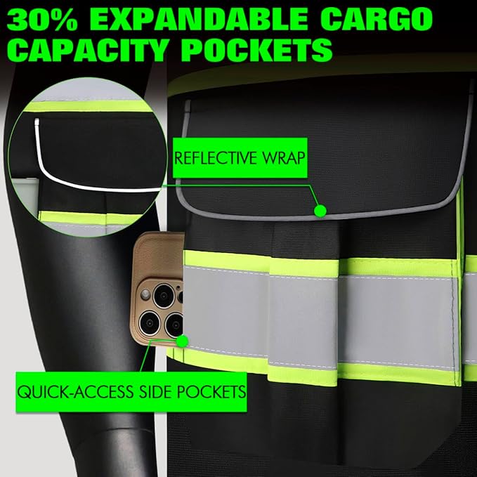 BeautyWill ANSI Certified Custom Logo Safety Vest 8-Pockets Class2 High Visibility Reflective Vest for Men - Personalized Logo Heavy-Duty Work Vest（Black，3XL）