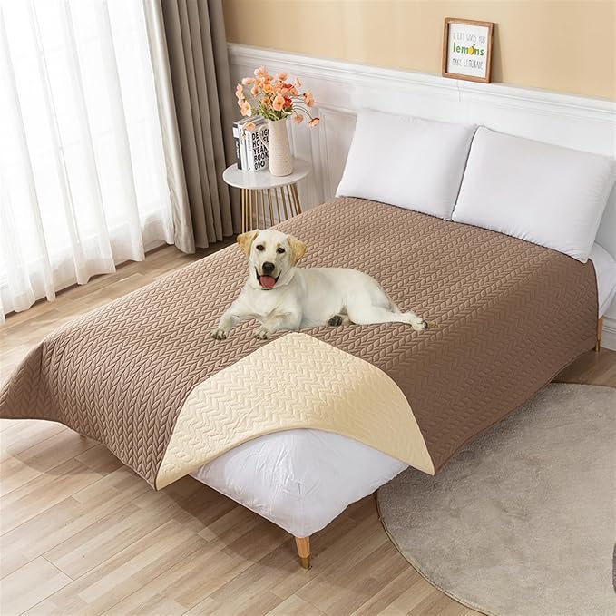 GIBZ Waterproof Dog Bed Cover Anti Slip Pet Furniture Protector Washable Blanket Large Soft Quilted Mat, Brown, 75x180cm