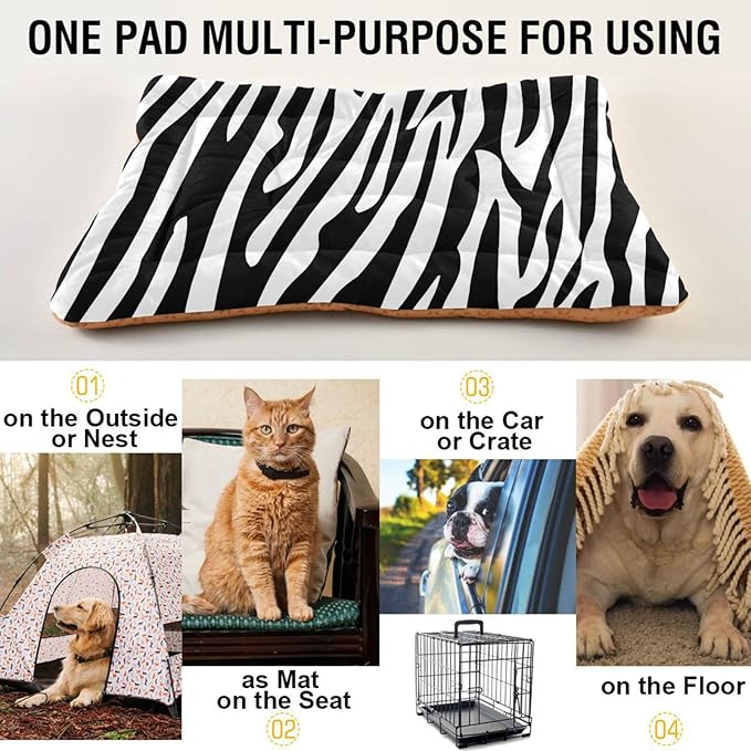 Zebra Stripes Pet Bed Cute Dog Bed Mat Absorbing Non Slip Pad Pet Sleeping Mat for Small, Medium, and Large Dogs Puppy Cat 24 in x 18 in