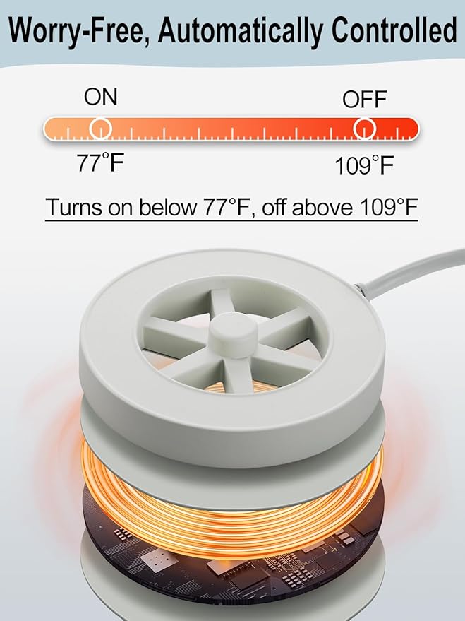 Alphatool 70W Bird Bath Heater for Outdoors in Winter - 77℉~ 109℉ Thermostatic Control, Heated Birdbath Deicer with Auto Shut Off, Chicken Livestock Water Heater