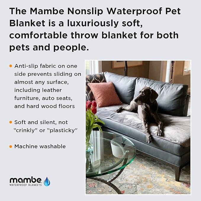 Mambe Non-Slip Pet Blanket Large, Charcoal and Silver - Soft and Silky Waterproof Throw - Machine Washable Fleece - for Protecting Furniture from Stains - for Dog and Pet Fur