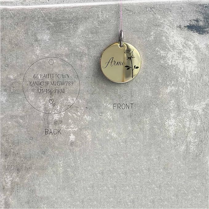Cats Dogs ID Tags Personalized Engraving Birth Flowers Pattern for Custom Pets Collar Accessories Brass Copper Medium Round Name Plate