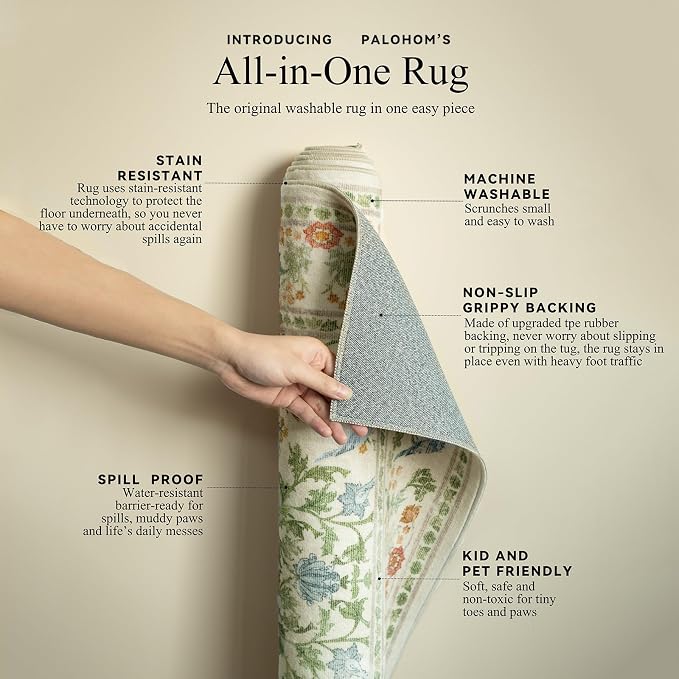 Washable Area Rugs for Living Room: 6x9 Bedroom Rug Stain Resistant Non Slip