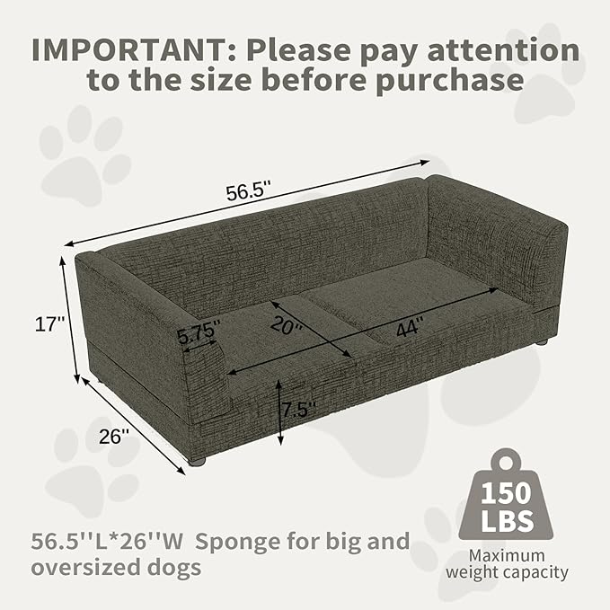 Oversized Dog Sofa Couch for Medium & Large Dogs, Modern Pet Couch Bed with Backrest & Armrests, Supportive Foam Cushion, Linen Fabric Dog Couch