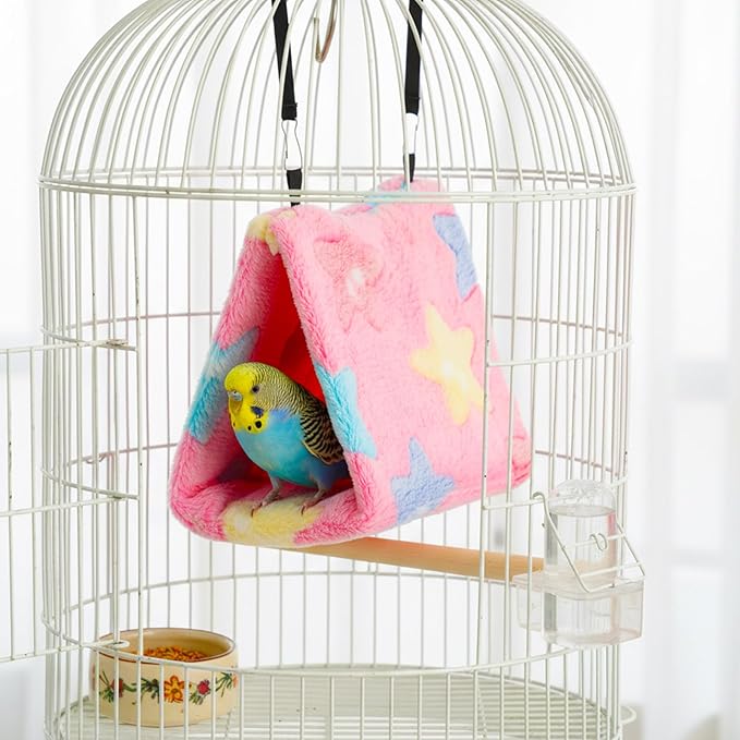 4 Pcs Winter Warm Bird Nest for Cage Plush Birds Hanging Snuggle Cave 6.7" and 9.5" House Shed Hut Parakeet Sleeping Bed Hammock Fluffy Birds Hideaway Tent for Small Parrot(Lovely,Heart)