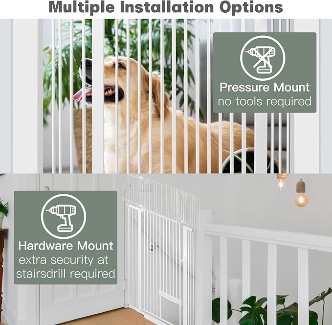 71 Inch Extra Tall Pet Gate with Small Cat Door, 29.55"-40.55" Adjustable Wide Dog Gate, Tall Cats Gates for Doorway, Stairs, House(White)