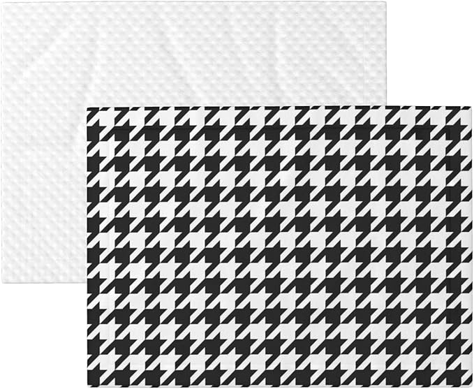 Reversible Plush Throw for Dogs and Cats, Black and White Houndstooth, Double Sided Blanket with Nubby Dot Side and Sleek Side Ideal for Cuddling Nesting Security