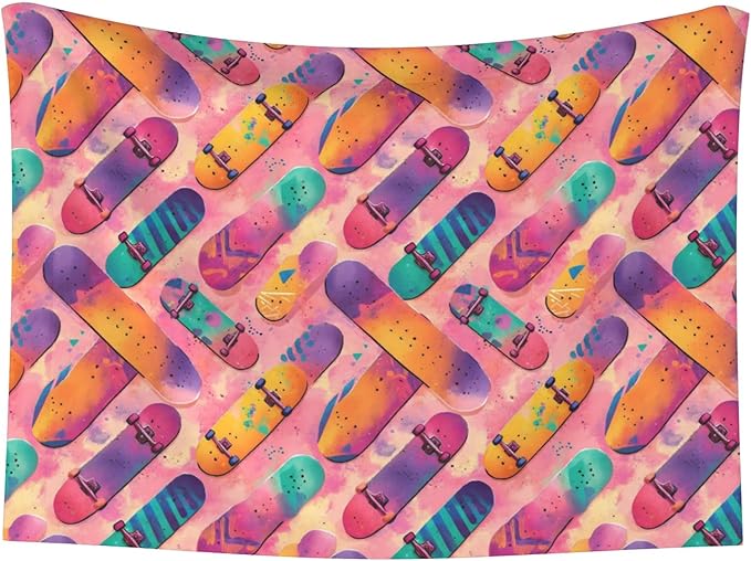 Waterproof Dog Blanket Soft Pet Blanket for Puppy Cat, Fleece Cat Throw Blankets for Furniture Bed Couch Sofa Reversible - Watercolor Colorful Skateboards