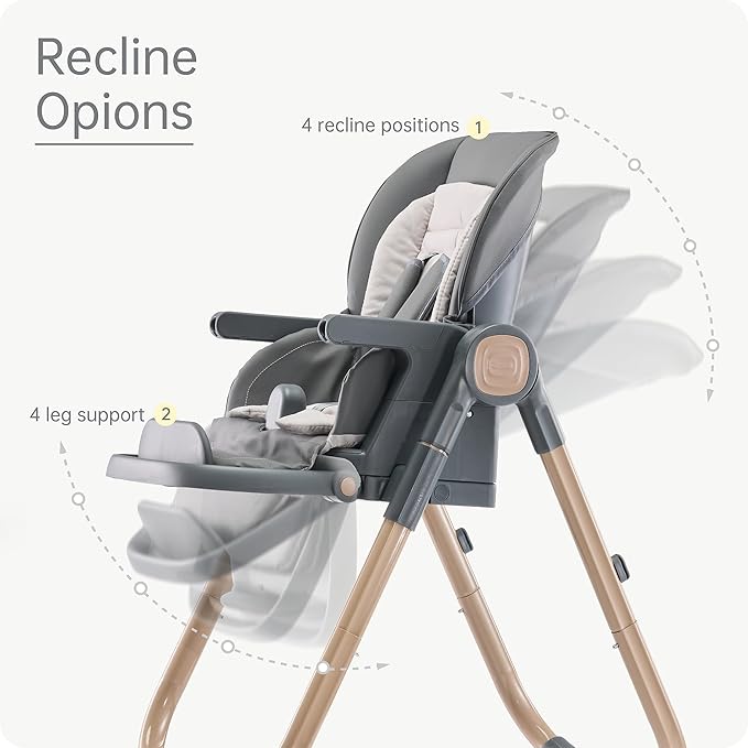 6 in 1 Convertible High Chairs for Babies and Toddlers,Portable High Chair with Dishwasher Tray and 4 Wheel,Booster Seat for Dining Table,Foldable Toddle and Baby Feeding Highchair (Gold-Grey)