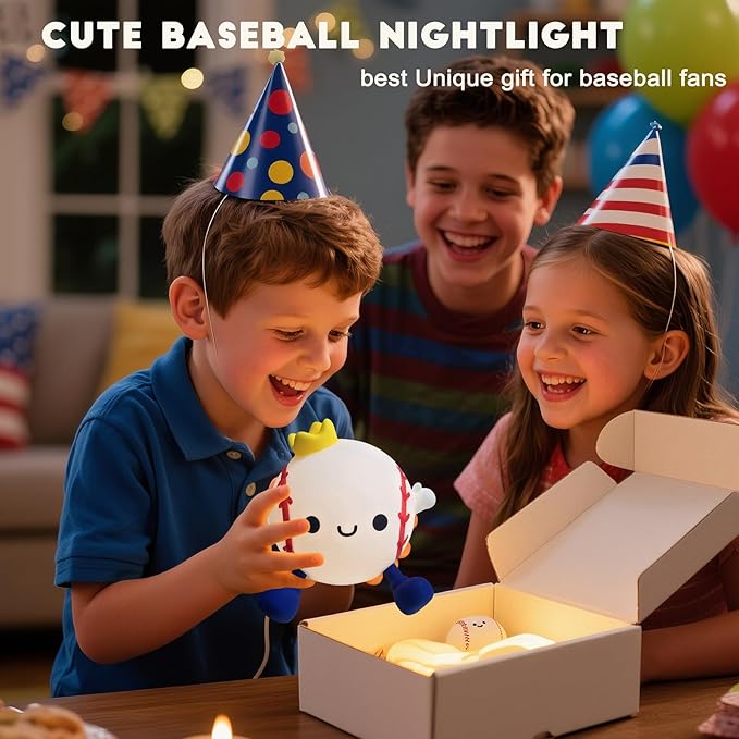 DREAMING MY DREAM Baseball Night Light,Cute Silicone Squishy Novelty LED Night Lamp, Touch Lamp with 2 Levels Dimmable 20Min Timer,for Nursery Bedroom Kids Room Boys Girls Gifts