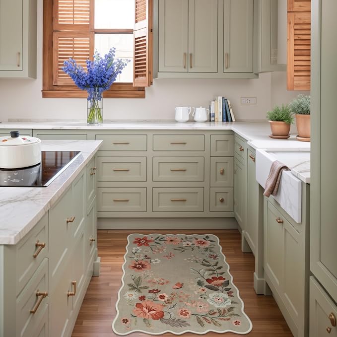 Lahome Floral Washable Kitchen Rug, Ultra-Thin Fall Door Mat, Indoor Entrance