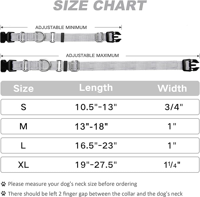 Martingale Dog Collar, Adjustable Nylon Reflective Collar with Buckle No Pull Dog Collar for Small Medium Large Dogs (Grey, M)
