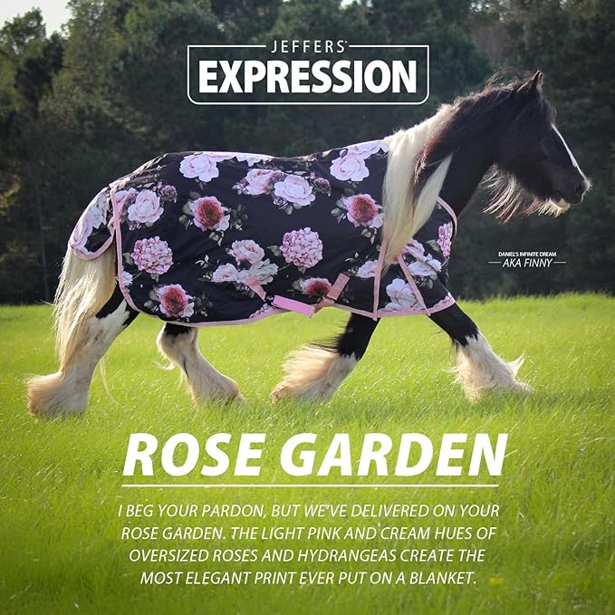 Jeffers Expression 1200 Denier Standard Neck Turnout Blanket, Rose Garden, 81" - Waterproof, Breathable Horse Blanket with 0g Polyfill, No insulation - Ideal Protection for Wind and Rain, Light Weight