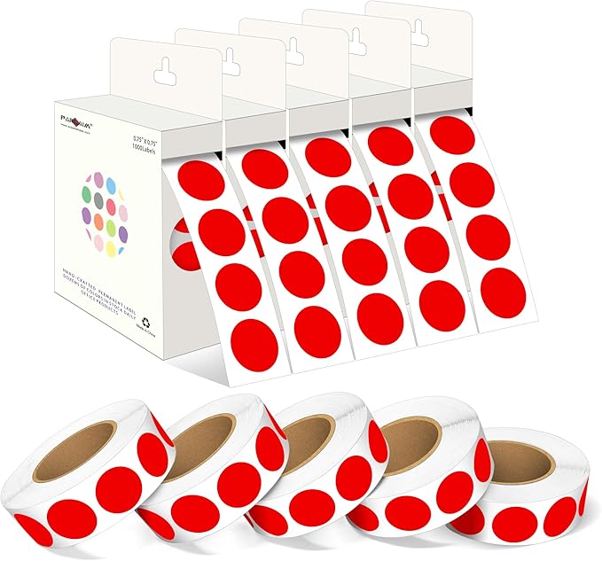PARLAIM 3/4 Inch Roll Color Coding Labels,10000 per 10 Rolls Round Permanent Adhesive Color Coding Circle Dot Stickers for Office Home (Red)