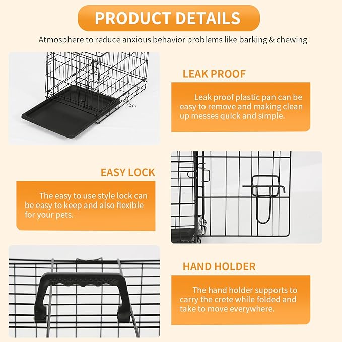 PayLessHere 18 Inch Dog Crate Kennel for Small Dogs Metal Cage Single-Door Folding Travel Indoor Outdoor Puppy Playpen with Divider and Handle Plastic Tray,Black