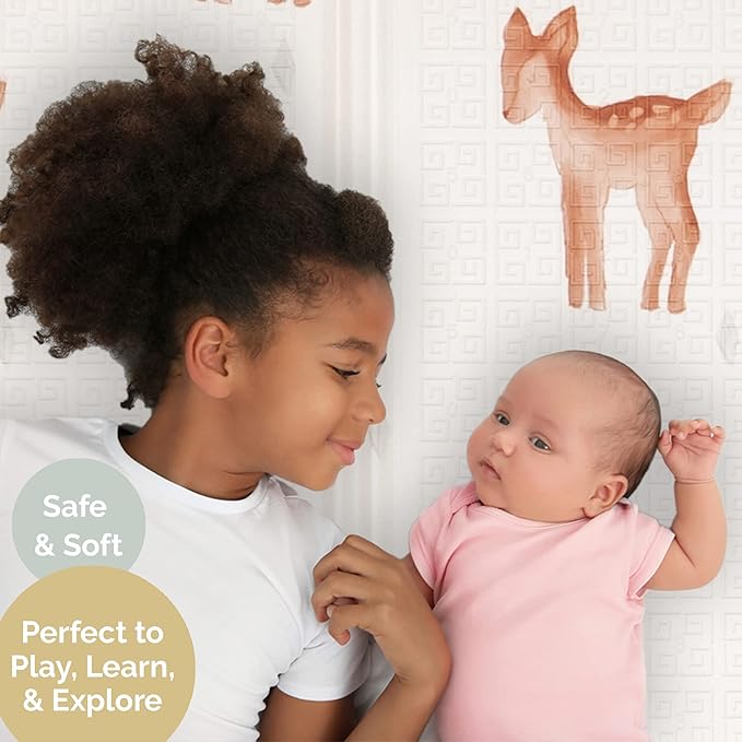JumpOff Jo - Extra Large Waterproof Foam Padded Play Mat for Infants, Babies, Toddlers, Play Pens & Tummy Time, Foldable Activity Mat, 77 x 70 x 0.6 inches