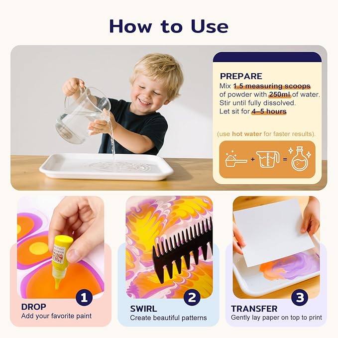 Marbling Paint Art Kit for Kids, Arts and Crafts Set for Girls & Boys Ages 8-12, Craft Kits with 16ml-12pcs & 25 Papers, Art Supplies, Birthday Gifts & Creative Toys for Kids Age 8 9 10 Year