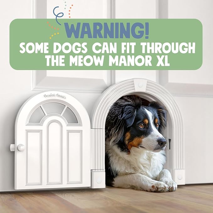 Purrfect Portal Meow Manor® XL Interior Cat Door, No-Flap Pet Door for Interior Doors, Easy DIY Installation, Cat Door for Cats up to 30 lbs, White