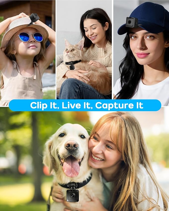 AEZ Pet Camera Collar with APP Control, 1080P HD Pet POV Camera, 210-mins Recording Wearable Action Camera with Hotspot WiFi, Magnetic Clip Camera for Cats Dogs Kids & Outdoor Use (No SD Card)