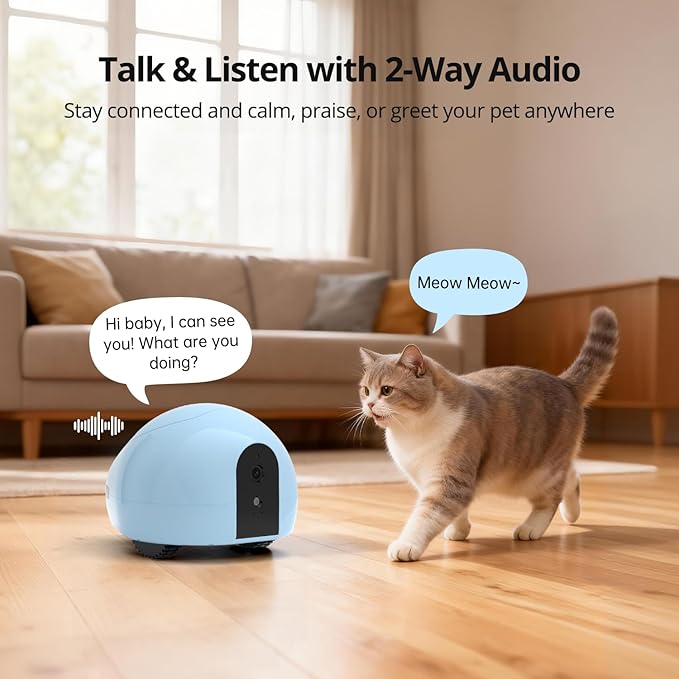 Pet Camera Robot with Treat Dispenser & Laser Toy, Motion Detection, HD Video, Night Vision, 2-Way Audio, Mobile Feeder for Cats & Dogs, App Control & Auto, AI Push with Subscription