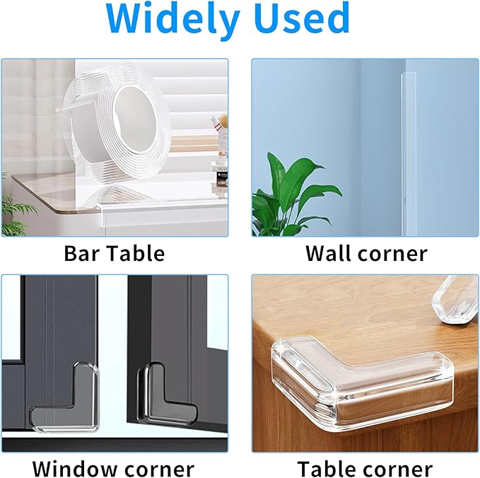 1.57 in x 16.4 FT,Edge Corner Protector Baby Proofing with 6 Corners,Soft Clear Furniture Table Corner Guard & Edge Safety Cabinet Door Bumper,Crib Bumpers,Wall Protector