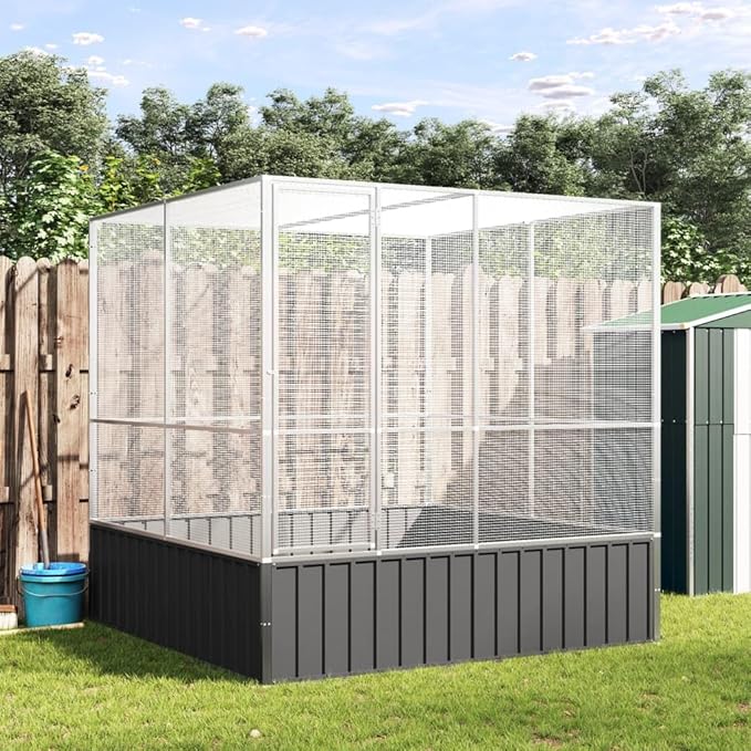Large Bird Aviary, Outdoor Galvanized Steel Bird Cage, Galvanized Steel Outdoor Bird Aviary, Mesh Fence Bird House for Parrot, Parakeet, Dove, Cockatiel, 83.1"x81.5"x83.5"