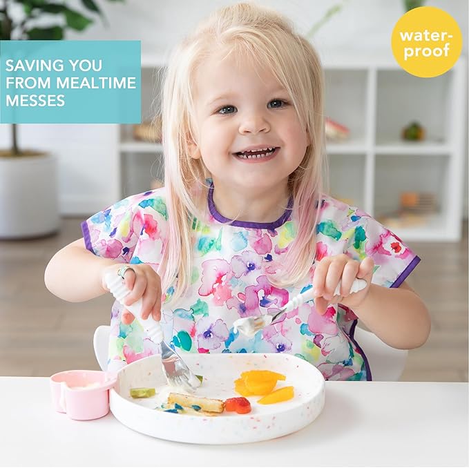 Bumkins Bibs - Toddler Bibs, Waterproof, Large for 1-3 Years, Short Sleeve