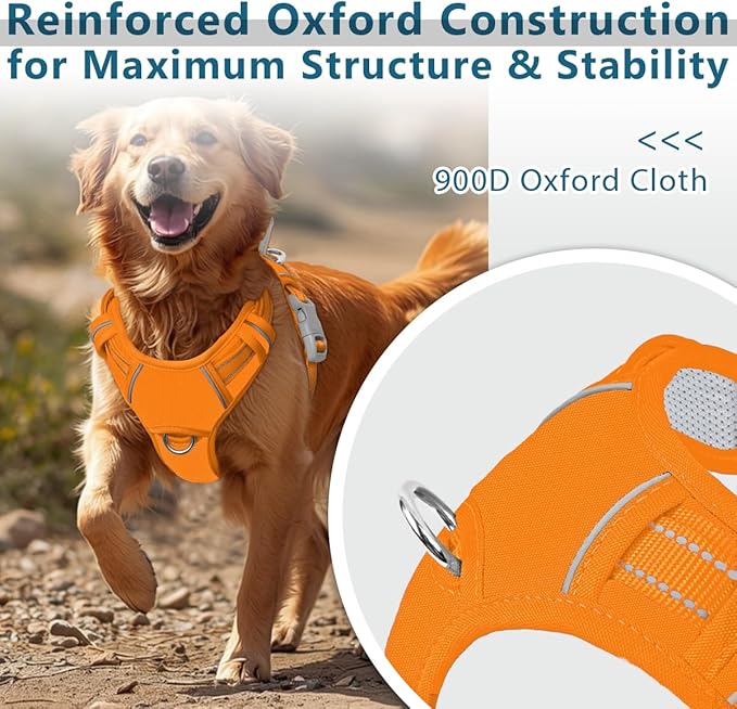 BARKBAY Dog Harness No Pull Oxford with ID Tag Pocket - Heavy Duty, Reflective, Easy Control for Large Dogs(Pumpkin Oxford,L)