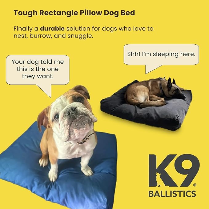 K9 Ballistics Tough Rectangle Pillow Small Dog Bed - Removable Cover, Washable, Durable & Water Resistant Dog Bed Made for Small Dogs 24"x18", Blue Quartz