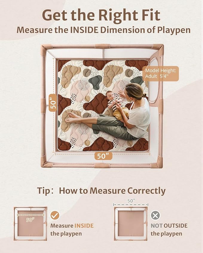 Blissful Diary Baby Play Mats for Floor, 50x50 Crawling Mat for Playpen, Thicken Soft Padding Foam Playmats for Babies and Toddlers Infants, Foldable and Machine Washable, Boho Design