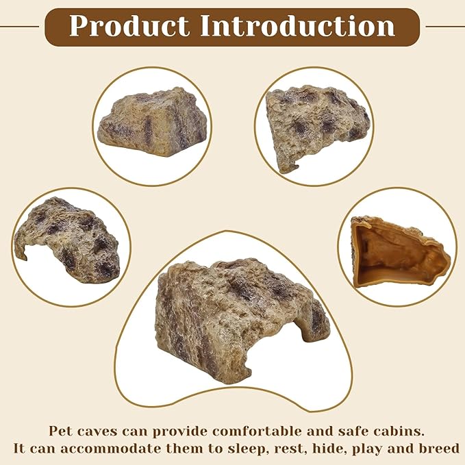 Hamiledyi Reptile Rock Hide Cave Reptile Hide Leopard Gecko Hide Bearded Dragon Hideout Terrarium Habitat Decor Reptile Hideout for Snake Lizard Gecko Turtle Hermit Crab Frog (M)
