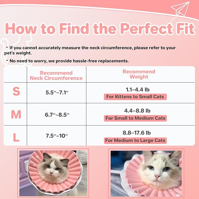 Soft Cat Cone Collar for Cats– Adjustable Lightweight Recovery E-Collar to Stop Licking, Scratching & Biting After Surgery, Comfortable Wound Healing Cone Alternative (Pink, L)