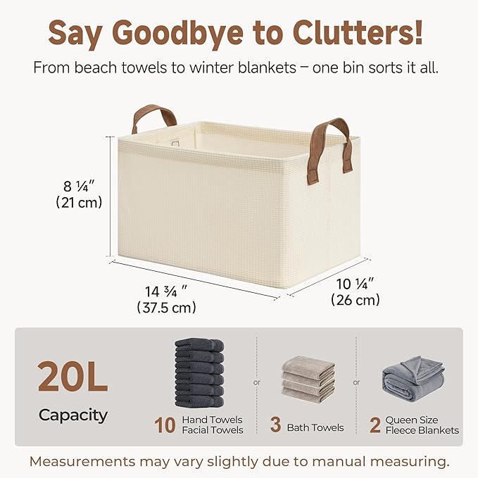 StorageWorks Storage Bins, Shelves Baskets for Organizing, Fabric Closet Organizers with Handles, Metal Frame, Beige（Texture）, 2-Pack