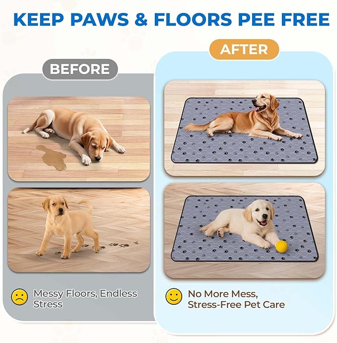 Fostanfly Non-Slip Washable Pee Pads for Dogs, 2 Pack Large 42"x50" Ultra-Absorbent Leak-Proof Reusable Potty Training Pads of Add 8 Lanyards for Dogs, Puppy and Cats