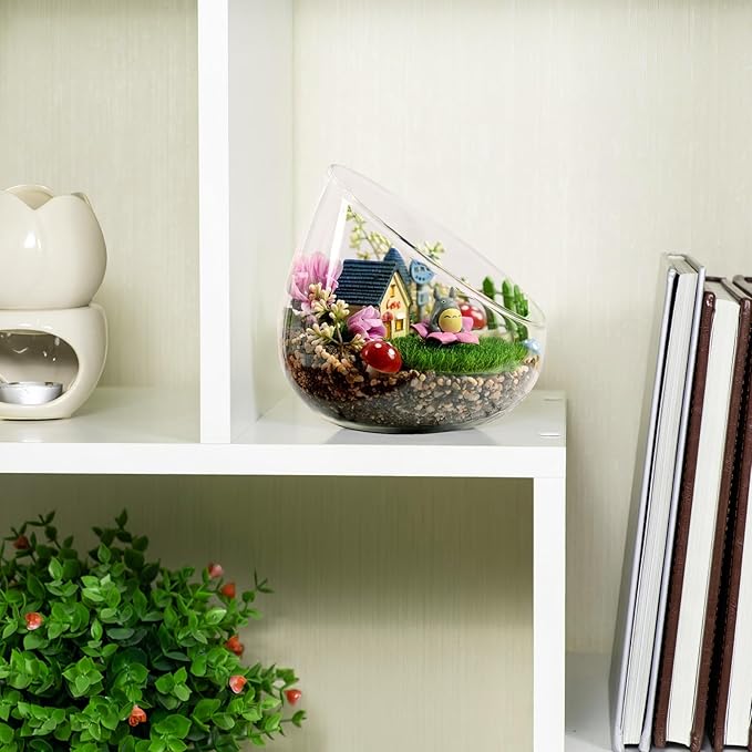 Yardwe 1PC Glass Terrarium Bowl Vase Slant Cut Bubble Bowl Glass Plant Terrarium Container Micro Landscape Planter for Succulent Plant