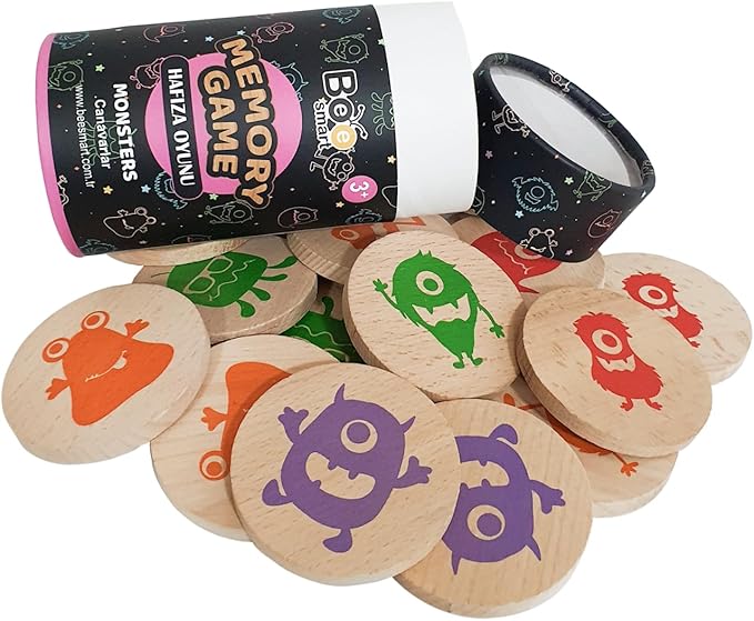 bee smart Wooden Memory Game - Matching Memory Game for Kids 3 and Up, 16Pcs | Educational Toy for Preschool Toddlers Board Games (Monsters)